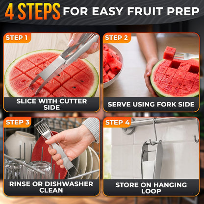 3-in-1 Watermelon Cutter Slicer Tool, Stainless Steel Kitchen Gadget