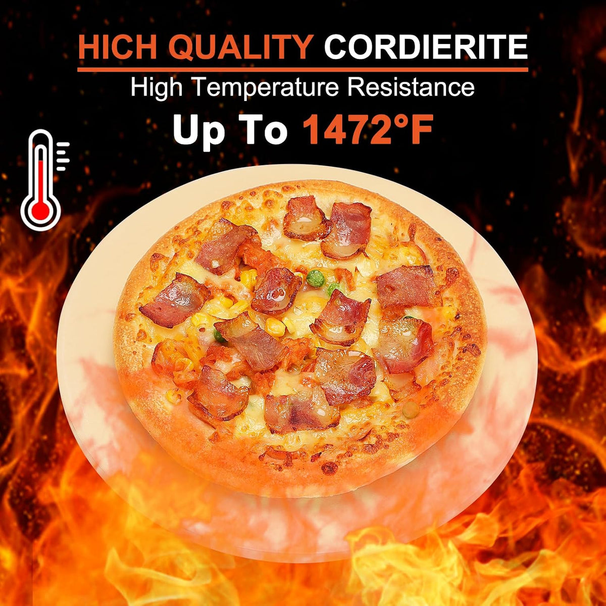 Small 10x10 Inch Cordierite Pizza Stone for RV Camper Oven & Grill, Square Baking Stone for Pizza, Bread, Pies, BBQ, Durable and Safe, with Plastic Scraper