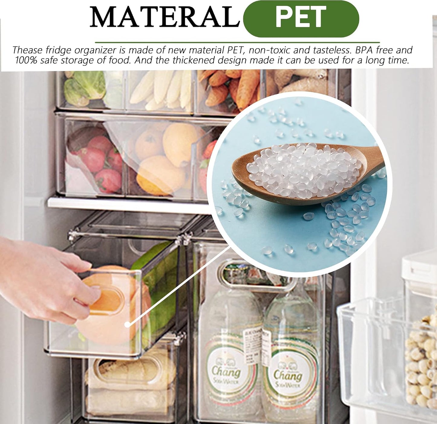 bealy 2 Pack Refrigerator Organizers and Storage, Stackable Clear Pull out Drawer Organizer Bins, BPA-Free Fridge Organizer and Storage for Fruit, Produce, Drink, Snack and Food Storage Containers
