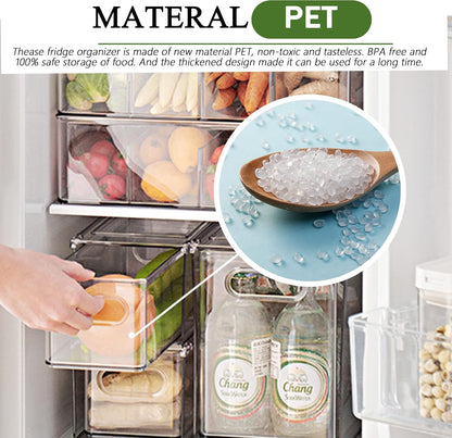 bealy 2 Pack Refrigerator Organizers and Storage, Stackable Clear Pull out Drawer Organizer Bins, BPA-Free Fridge Organizer and Storage for Fruit, Produce, Drink, Snack and Food Storage Containers