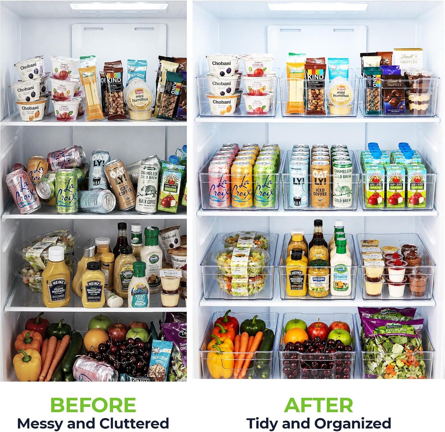 Zulay Kitchen 4 Pack Refrigerator Organizer Bins – Large Clear Fridge Storage Containers with Built-In Handles & Non-Slip Feet - Ideal Fridge Organizers, Kitchen Cabinets, Pantry Organization