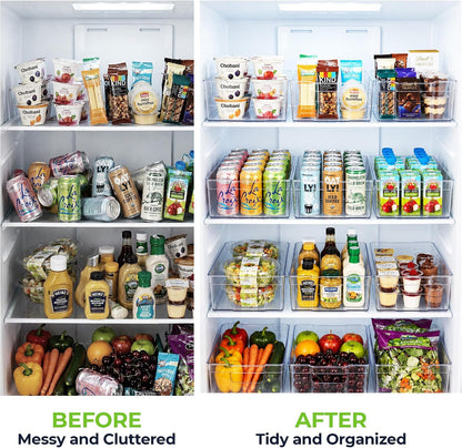 Zulay Kitchen 4 Pack Refrigerator Organizer Bins – Large Clear Fridge Storage Containers with Built-In Handles & Non-Slip Feet - Ideal Fridge Organizers, Kitchen Cabinets, Pantry Organization