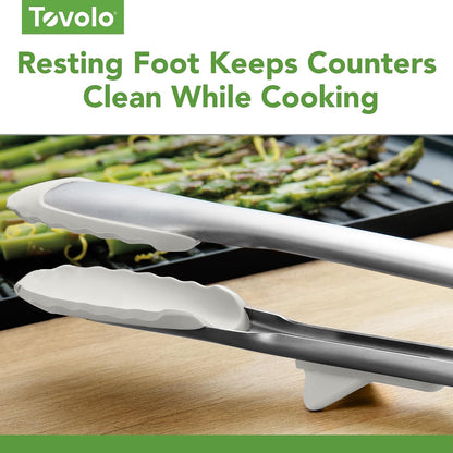 Tovolo Tongs With Silicone Tips Easy Grip 13” Long Kitchen Tongs Stainless Steel Handle For Cooking BBQ, Non Scratch Heat Resistant Locking Metal Silicone Tipped Dishwasher Safe BPA Free, Black