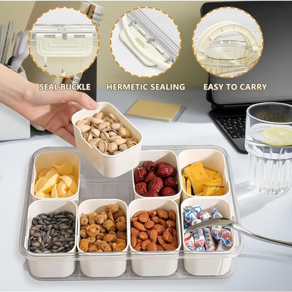 Divided Serving Tray with Lid and Handle - Snackle Box Charcuterie Container for Portable Snack Platters - Clear Organizer for Candy, Fruits, Nuts, Snacks