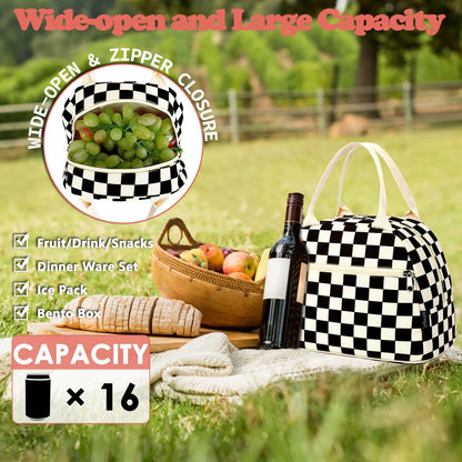 GYEUKHAM Lunch Bag Women, Lunch Box for Adult Men Kids Girls, Small Cute Lunchbox Tote Large Capacity Insulated Lunch Container Cooler for Work School Picnic Travel, Black White Stripes