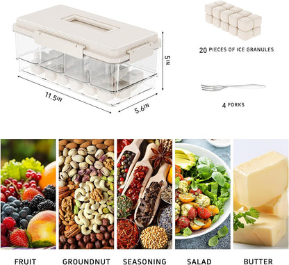 2Pack Chilled Condiment Caddy with 4 Containers 4 Lids Fruit Serving Tray Platter with Handle Portable Snackle Box Organizer Server with Ice Pack for Mimosa Bar Supplies,Salad,Taco,Party Garnish,Beige
