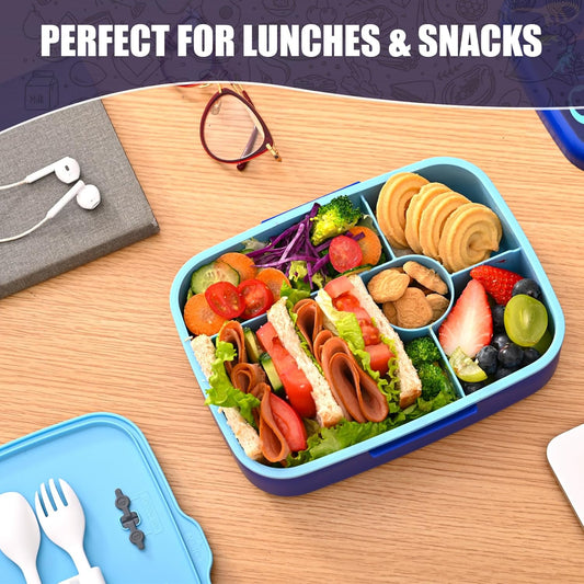 Bento Box for Kids Lunch Box Leak-Proof, Bento Lunch Box with 5 Compartments, Lunch Containers with 3 Silicone Baking Cups, Microwave/Dishwasher Safe (43OZ) (Pink with snack cup)
