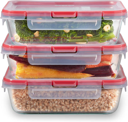 Pyrex Freshlock (4-Pack) Mixed Sized Glass Food Storage Containers Set, Airtight & Leakproof Plastic Locking Lids BPA-Free, Meal Prep Containers Set, Freezer Dishwasher Microwave Safe