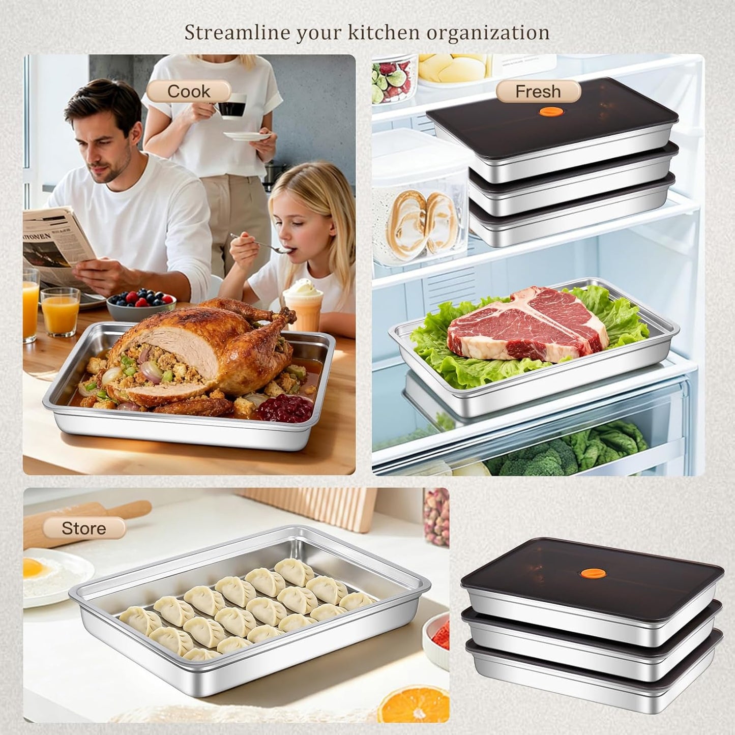 GIUOIDUO stainless steelFood Storage Containers setsstorage box with lidfreezer FrozenKitchen tray with lidOven plateSide dish plate Freezer & Dishwasher Safe