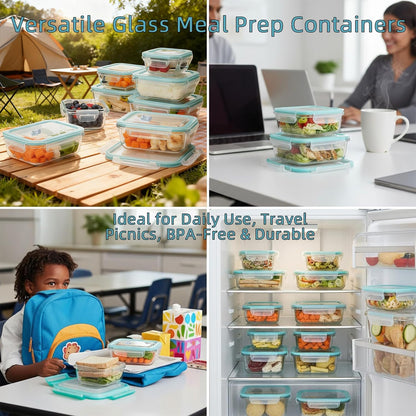 8 Pack Glass Meal Prep Containers with Lids, Glass Food Storage Containers with Airtight Vent Hole Lids, Lunch Containers Sets with lids Glass, Microwave Oven Freezer Dishwasher Safe