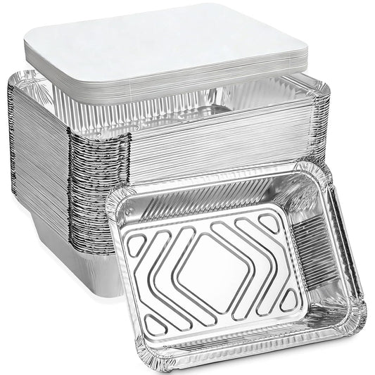 20 Pack Aluminum Pans with Lids(8.5"×6"), 2.25 lb Aluminum Foil Dinner Pans with Lids, Disposable Foil Pans for Baking, Cooking, Meal Prep, Takeaway and Freezing