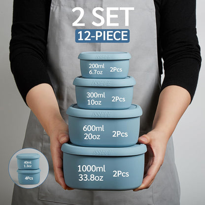 ISSEVE 12Pcs/Set Nesting Silicone Food Storage Containers with Lids, BPA Free Reusable Meal Prep Silicone Containers Airtight, Freezer Dishwasher Safe (33.8oz, 20oz, 10oz, 6.7oz, 1.3oz) (Beige)