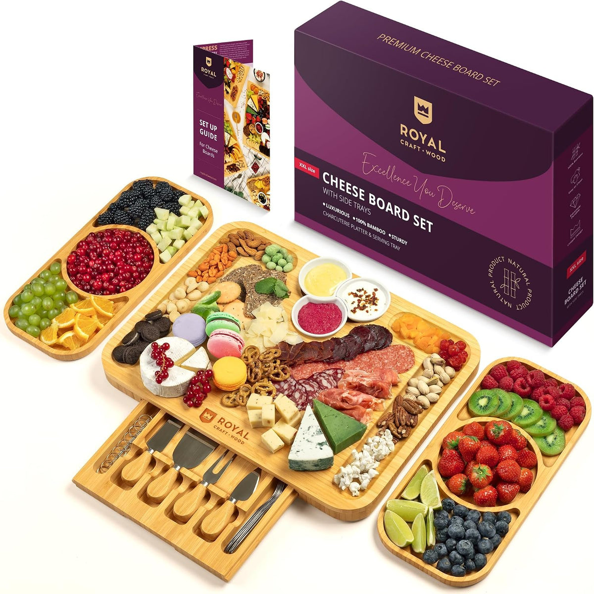 ROYAL CRAFT WOOD Premium Bamboo Charcuterie Board Set - Cheese Platter & Serving Tray & Serving Utensils - Perfect Housewarming Gift, Wedding, Bridal Shower Gift - Ideal for Entertaining and New Home