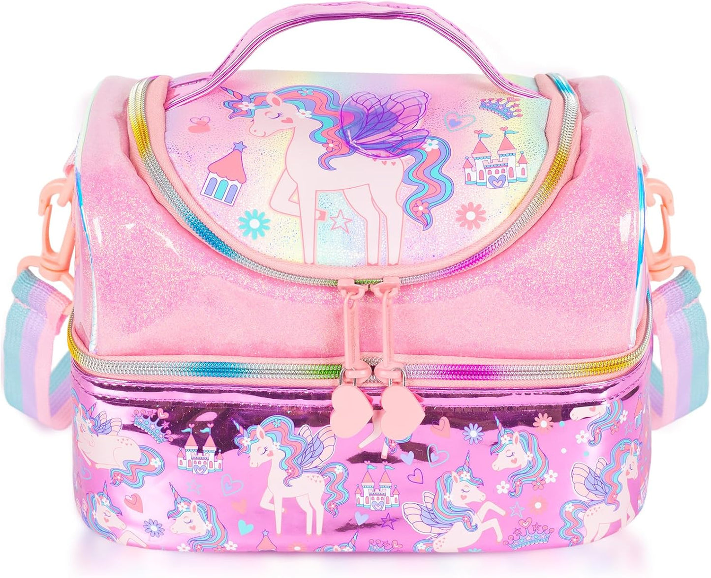 Kids Double Decker Cooler Insulated Lunch Bag, Back to School Large Meal Tote for Boys, Girls, Men, Women, with Adjustable Strap, Soccer