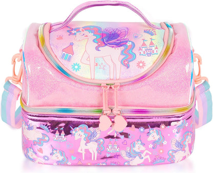 Kids Double Decker Cooler Insulated Lunch Bag, Back to School Large Meal Tote for Boys, Girls, Men, Women, with Adjustable Strap, Soccer