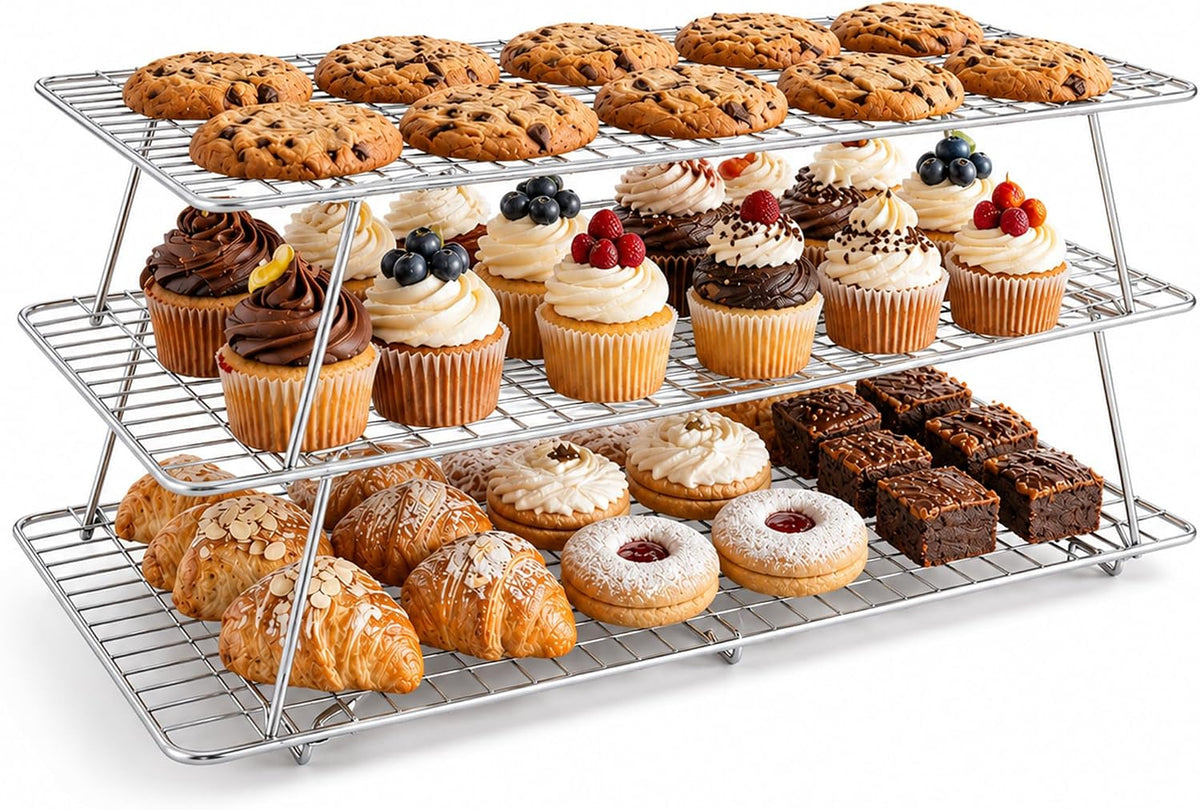 Cooling Rack 16"x10", 3-Tier Stackable & Collapsible Cooling Racks
