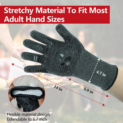 UBeesize Lengthen BBQ Gloves (Phoenix), 1472°F Heat Resistant Grill Glove, 14 inch Fireproof Oven Gloves for Cooking, Non-Slip Fire Glove for Grilling, Barbecue, Smoker, Baking, Frying