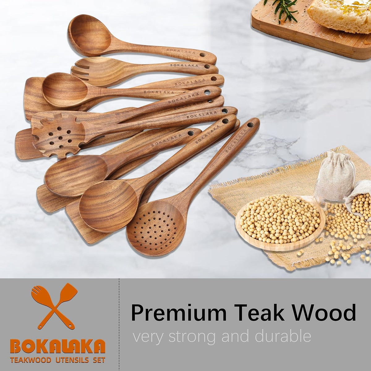 Wooden Spoons for Cooking, Natural Teak Wooden Kitchen Utensils Set Wooden Utensils for Cooking Wooden Cooking Utensils Wooden Spatulas for Cooking (10)