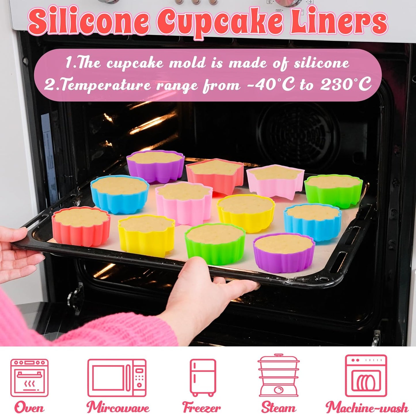R HORSE Mini Silicone Cupcake Liners Molds - 60Pcs 2 Inch Muticolor Floral Shaped Baking Cups, Reusable Non-Stick Cupcake Wrappers Muffin Baking Liners for Oven Microwave Dishwasher Safe