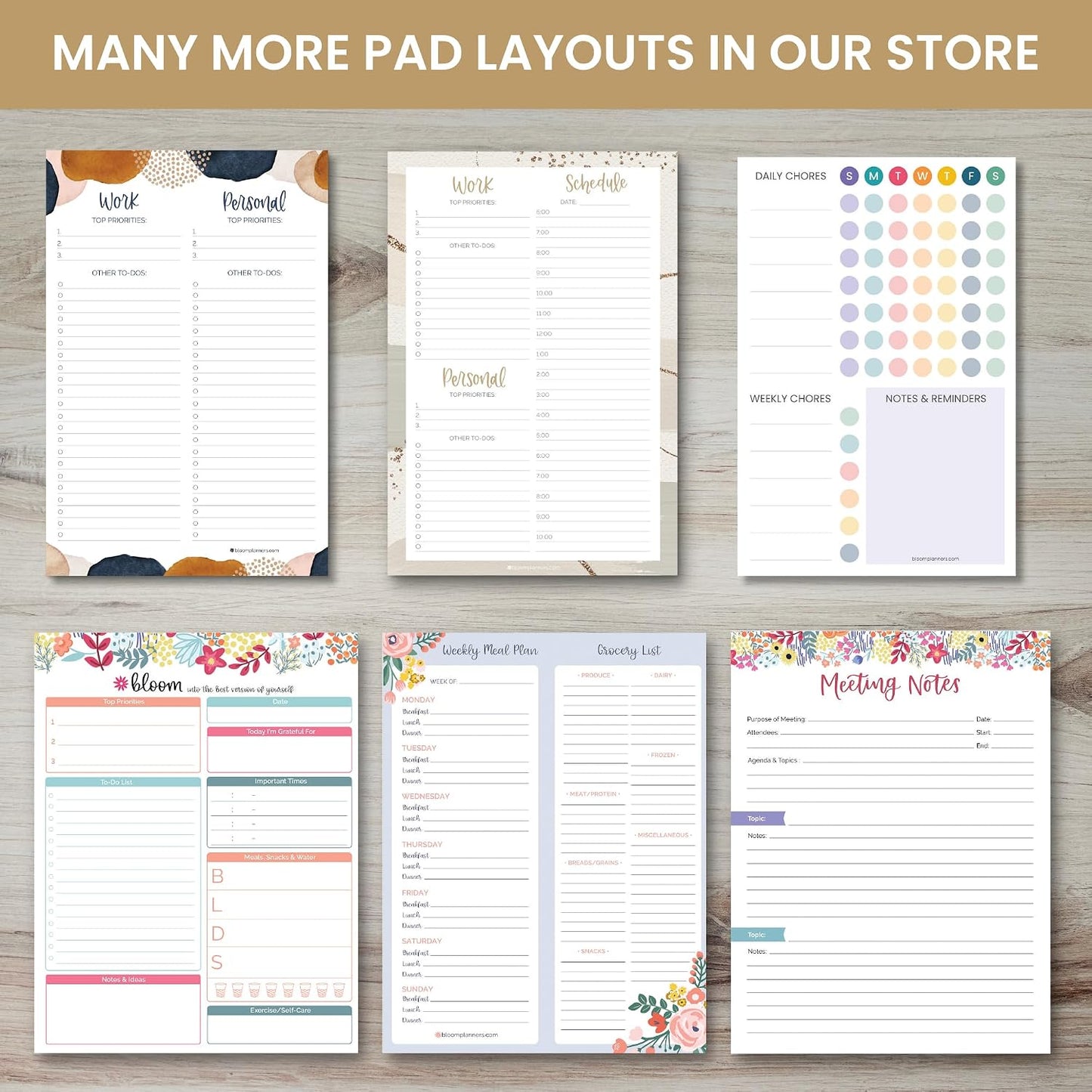bloom daily planners Weekly Meal Planning Pad - Magnetic Hanging Refrigerator Menu Planner with Tear-Off Sheets & Perforated Grocery Shopping Lists - 6” x 9” (Grey & Pink)