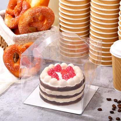 32 Pcs 6x6x5inch Clear Cake Box with Handles Transparent Bakery Boxes Mini Cupcake Carrier with Lid Plastic Gift Containers for Cake Chocolate Dessert Birthday Wedding Christmas Party Favors