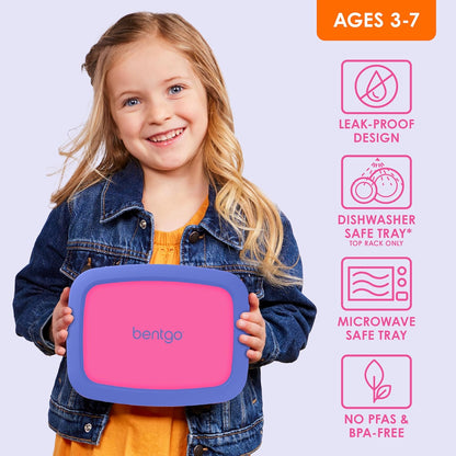 Bentgo Kids Bento-Style 5-Compartment Leak-Proof Lunch Box - Ideal Portion Sizes for Ages 3 to 7 - Durable, Drop-Proof, Dishwasher Safe, PFAS & BPA-Free & Made with Food-Safe Materials (Purple)