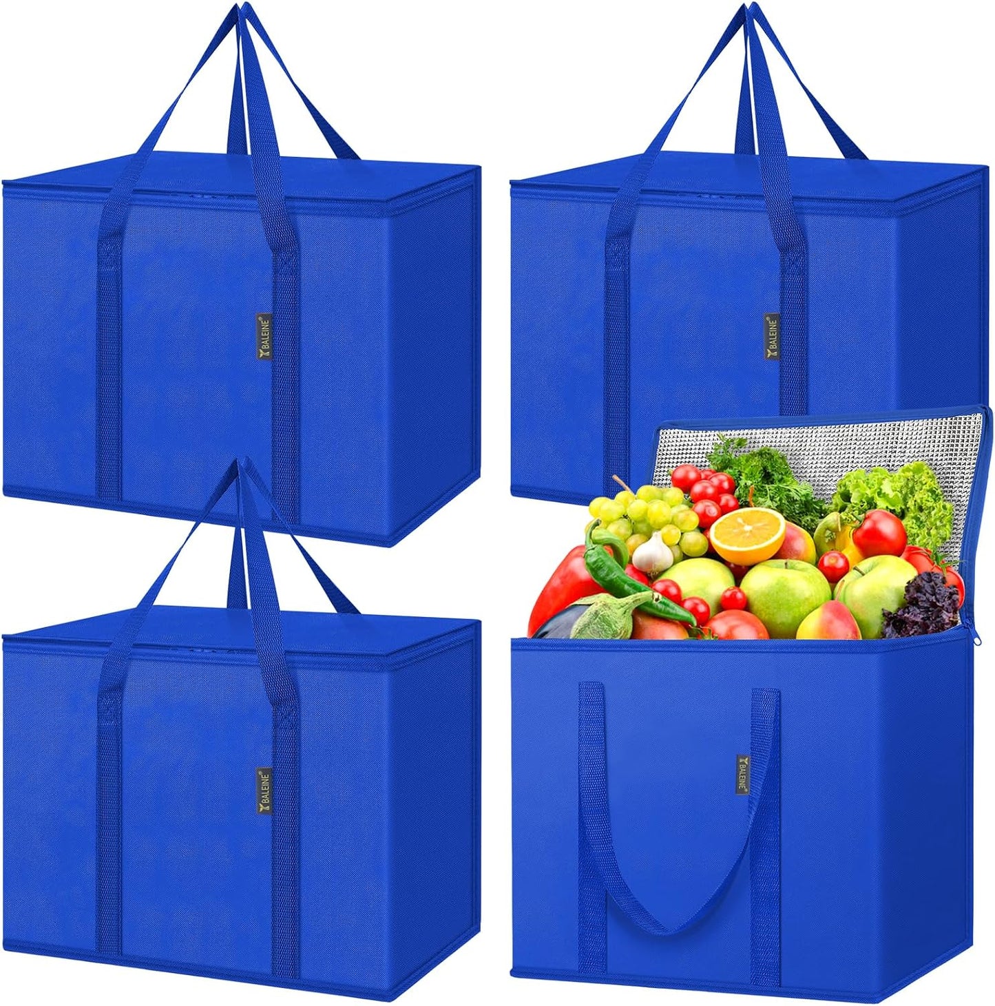 BALEINE 2Pk Insulated Reusable Grocery Bags, Collapsible Cooler Bag for Groceries, Heavy Duty Large Insulated Bag (16''x9''x13'', Antique Foliage)