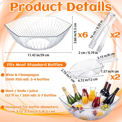 Novabright 6 Pcs 3L Ice Buckets for Parties with Scoops and Tongs Acrylic Champagne Beer Chiller Tub Beverage Wine Bucket for Mimosa Cocktail Bar, Chiller Bin and Events
