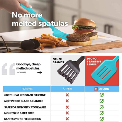 DI ORO Silicone Turner Spatula Set - Kitchen Spatulas for Nonstick Cookware - Cooking Utensils for Flipping Eggs & Pancakes - 600°F Heat-Resistant BPA Free Turners - Dishwasher Safe (4pc, Black)