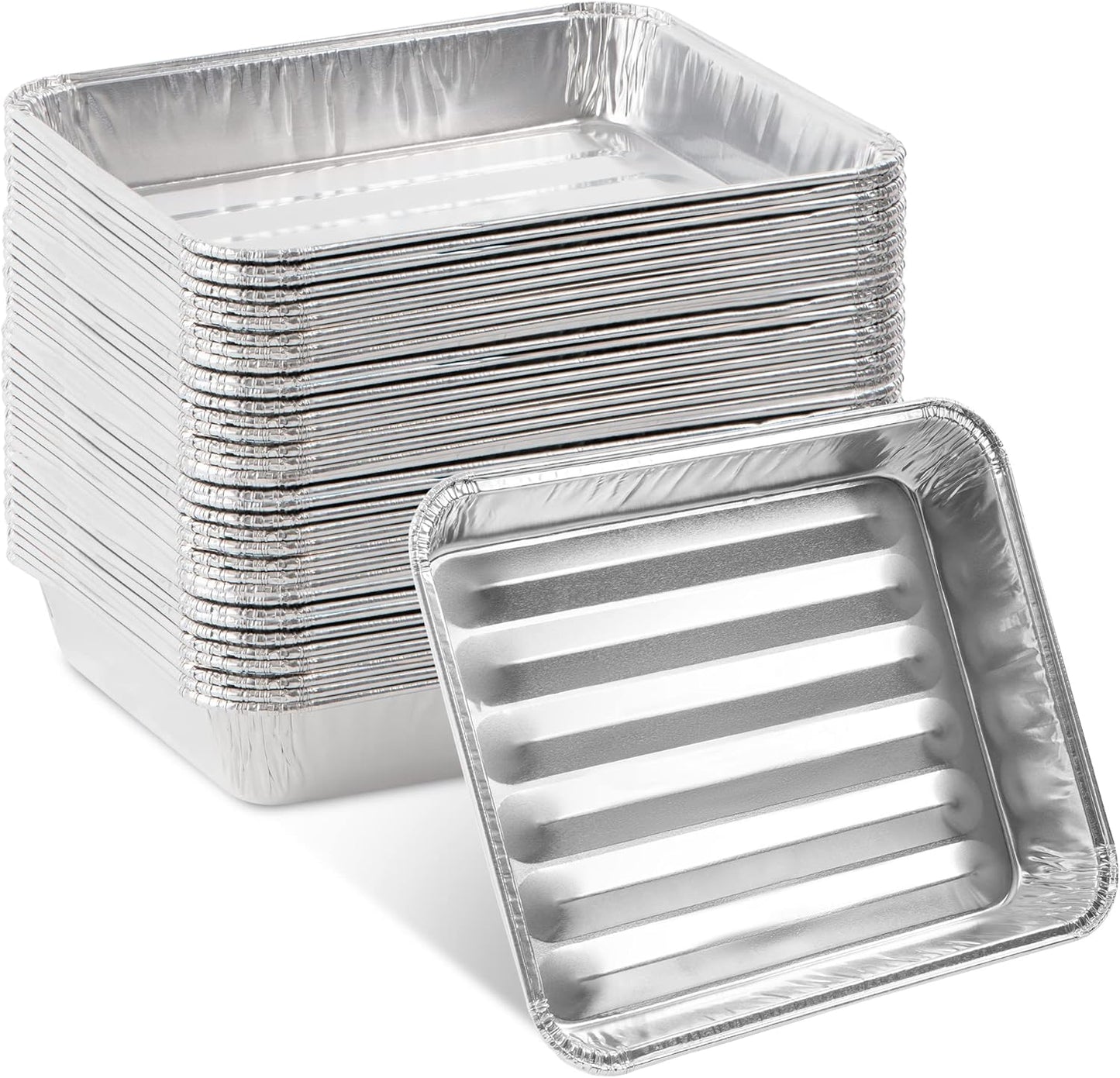PLASTICPRO Aluminum Grill Pans, Broiler Pans, Grill Liners, Durable with Ribbed Bottom Surface for BBQ, Grill, Texture Disposable,Pack of 10