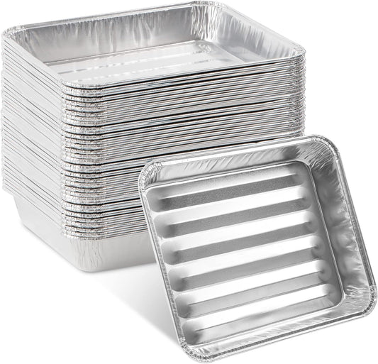 PLASTICPRO Aluminum Grill Pans, Broiler Pans, Grill Liners, Durable with Ribbed Bottom Surface for BBQ, Grill, Texture Disposable,Pack of 10