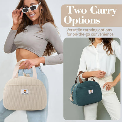 CaCTOUR Lunch Box for Women Girls Teens,Cute Lunch Box Cooler Bag, Portable Insulated Small Lunch Bag Women Reusable Corduroy Lunch Tote for Work/Travel/Picnic/School (Dog Green,Small)
