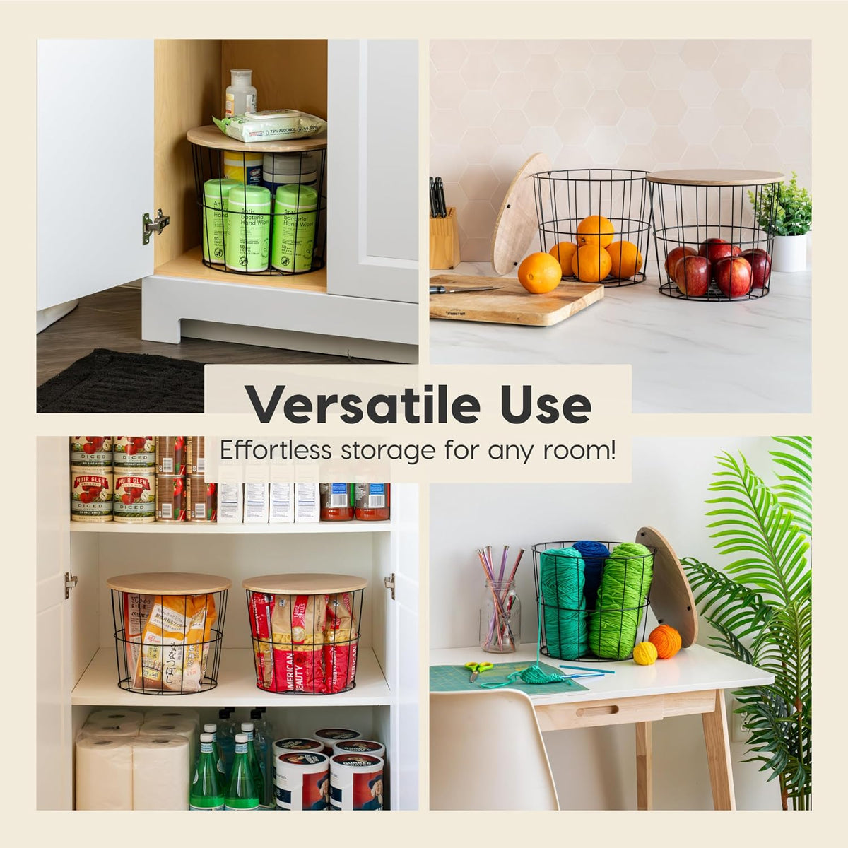 IRIS USA Wire Basket for Pantry Organizers and Storage, 2 Pack, Potato and Onion Storage, Easy Assembly, Stackable Storage Bins, Kitchen Cabinet Bathroom Shelf Organizers for Veggie, Fruit, Snack