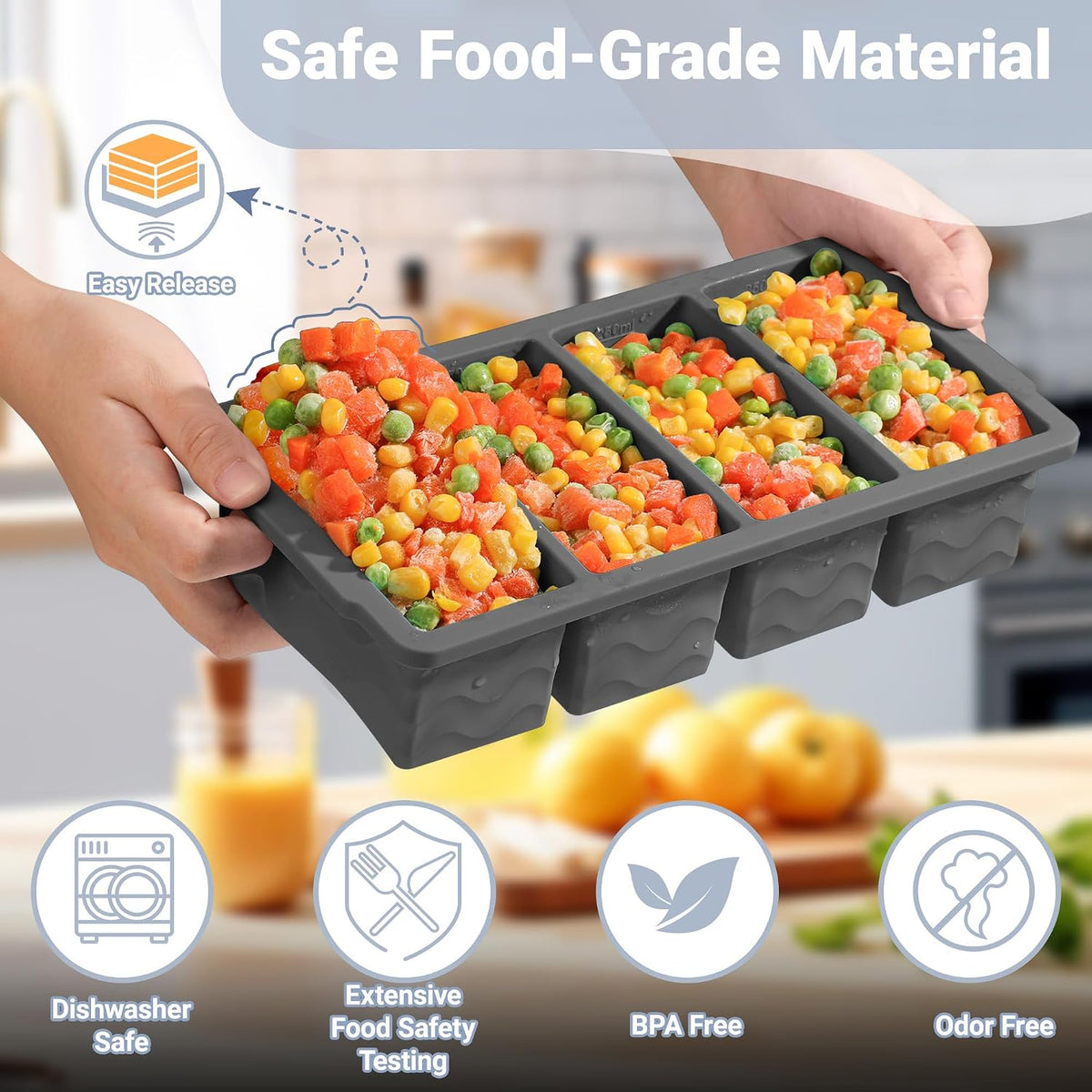 Silicone Freezer Trays with Lid for Soup, 1-Cup & 2-Cup Large Ice Cube Molds Food Storage Containers for Meal Prep, Freeze 500mL/250mL/125mL Portions – 2 Pack