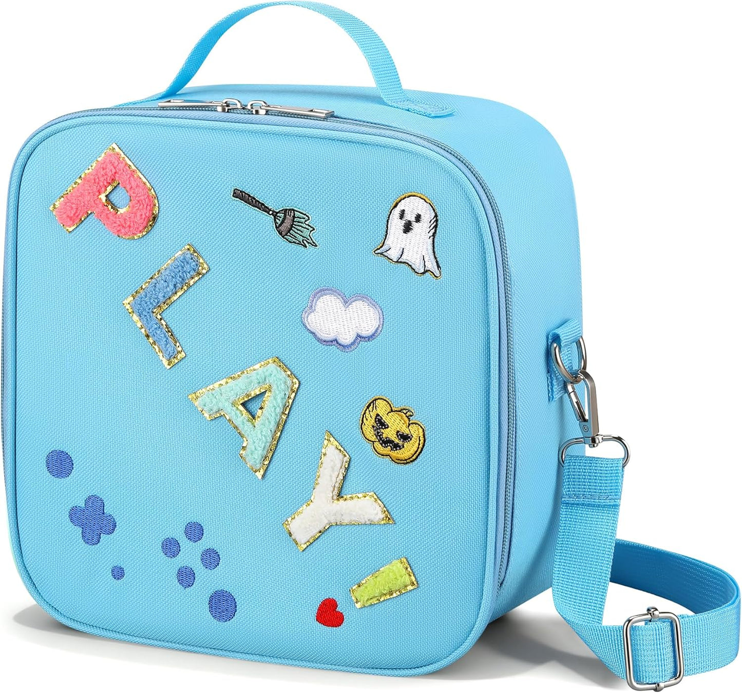 Kids Lunch Box for Kids Insulated Reusable Lunch Bag Tote Durable Children Leak-proof Lunchbox with Adjustable Shoulder Strap for School Daycare Travel Picnic (Navy - 3D Dinosaur)