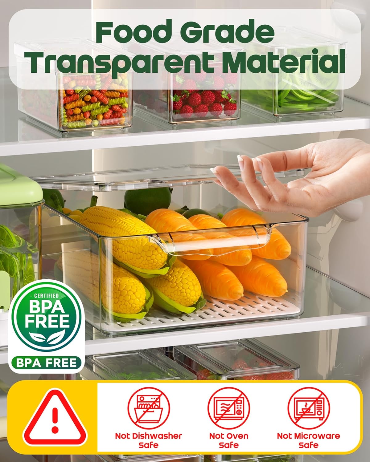 KEMETHY 11 Pack Refrigerator Organizers and Storage, Stackable Fridge Organizer Bins, BPA-Free Clear Plastic Fruit Storage Containers for Fridge, Kitchen, Fruits, Drinks, Produce, Vegetable