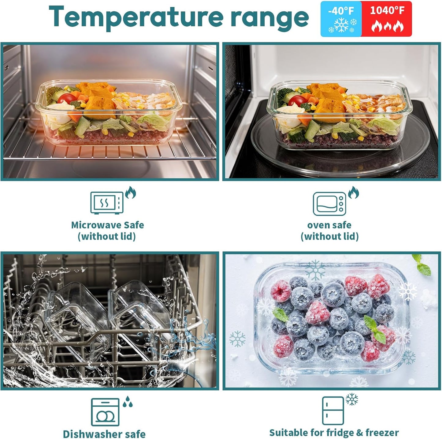 GENICOOK Glass Food Storage Containers With Glass Lids Bento Box Set Lunch Box Eco Friendly Meal Prep Containers Airtight – Plastic Free, Silicon Sleeve Bpa Free 4.4cup/ 5 * 1050ml