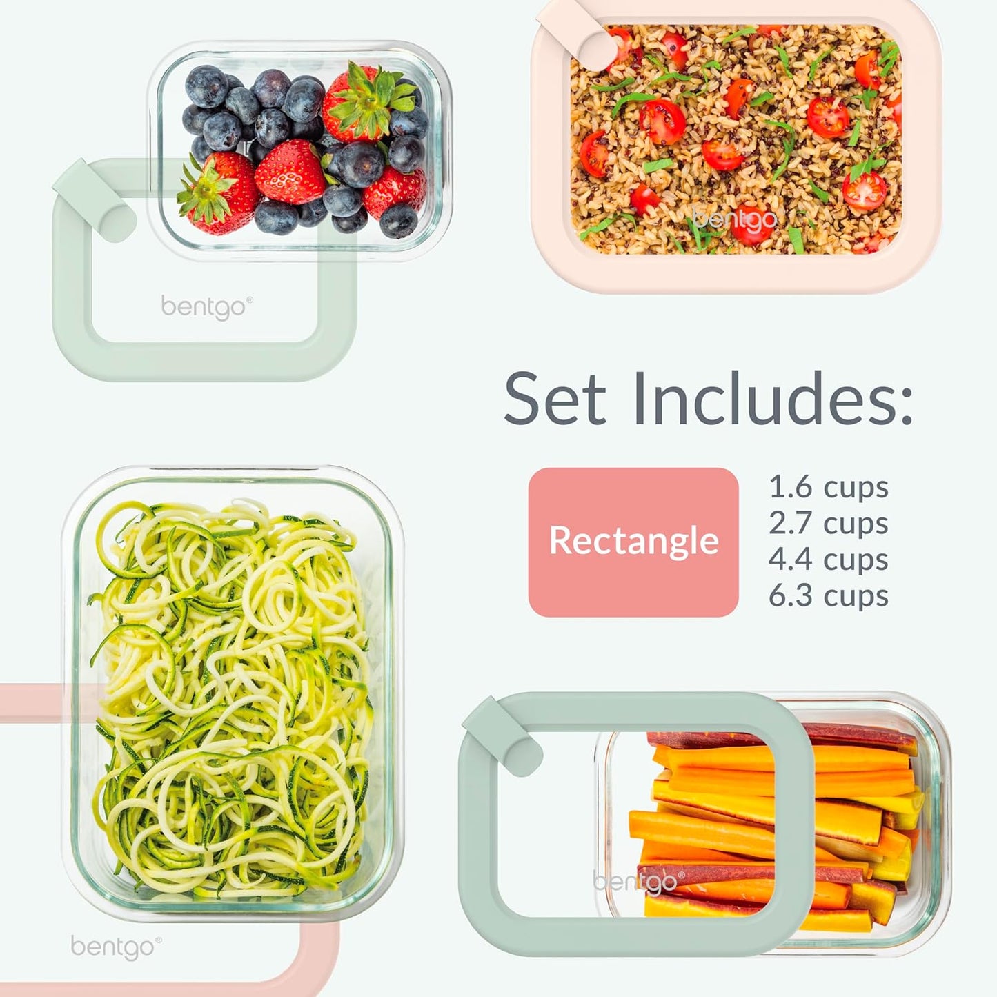 Bentgo Signature Leak-Proof Glass Food Storage - 8-Piece Set, 1-Compartment Plastic-Free Containers with Airtight Glass Lids, BPA-Free, Microwave, Freezer, Oven & Dishwasher Safe (White Stone)