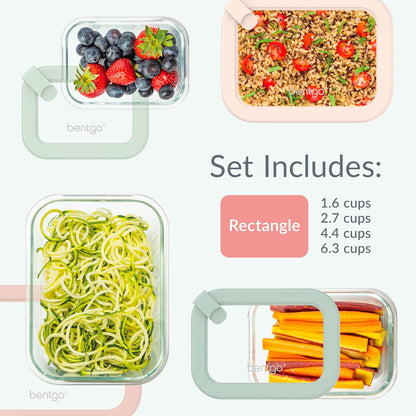 Bentgo Signature Leak-Proof Glass Food Storage - 8-Piece Set, 1-Compartment Plastic-Free Containers with Airtight Glass Lids, BPA-Free, Microwave, Freezer, Oven & Dishwasher Safe (White Stone)