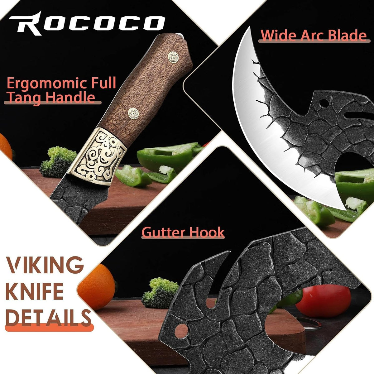 ROCOCO Viking Cleaver Knife Birthday - Kitchen Axe & Sheath Father Gift Men