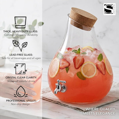 Style Setter Beverage Dispenser Cold Drink Dispenser Glass Jug, Metal Stand & Leak-Proof Acrylic Spigot Great for Parties, Weddings & More (2.5 Gallon, Glass with Cork Lid)