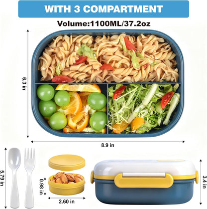 Lunch Bento Box Set - 3 Compartment Containers for Kids and Adults,lunch box for women with Thermo Lunch Bag, Leak-Proof and BPA-Free - Built-in Utensil Set,Sauce - Dishwasher Safe-Claret