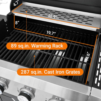 3-Burner Propane Gas Grill, 30,000 BTU Stainless Steel Outdoor BBQ Grill with Lid, Side Shelves & Wheels for Patio, Garden and Backyard Cooking