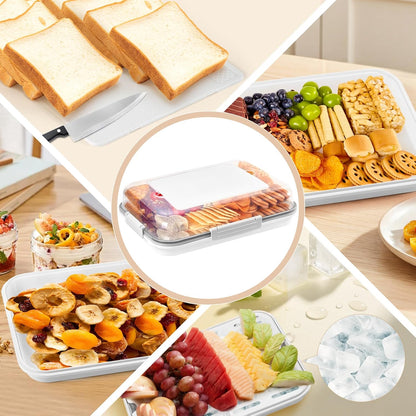 Food Storage Container with Cutting Board Lid, Snack Tray with Ice Pack Compartment & Removable Divider (Cream)