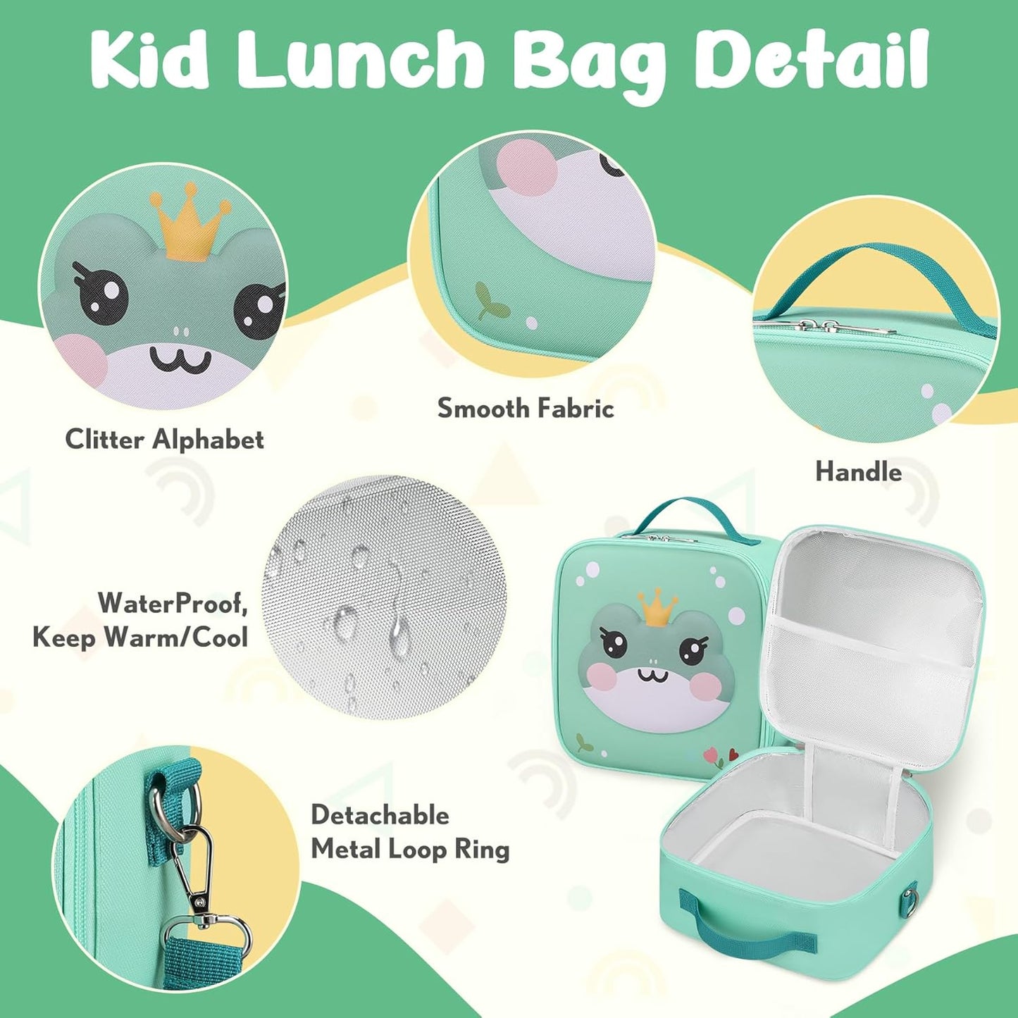 Kids Bento Lunch Box with Thermo, Include 9oz Soup Thermo, Kids Leakproof Lunch Box with 4 Compartment, Insulated Lunch Bag for Girls Boys to School Travel