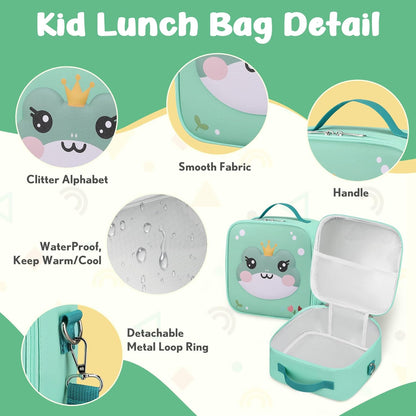 Kids Bento Lunch Box with Thermo, Include 9oz Soup Thermo, Kids Leakproof Lunch Box with 4 Compartment, Insulated Lunch Bag for Girls Boys to School Travel