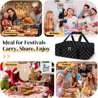 Coobiiya Insulated Casserole Carrier,Lasagna Lugger Tote Keeps Food Hot or Cold,Thermal Lunch Bag Warmer & Cooler Carrier Bag,Portable Tote Bag Fits 9" x 13" Baking Dish for Picnic and Cookout