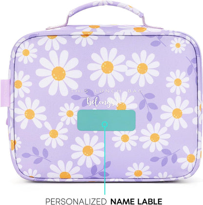 mibasies Kids Lunch Box for Girls Toddler, Insulated and Reusable Lunch Bag for School, Pink Rainbow