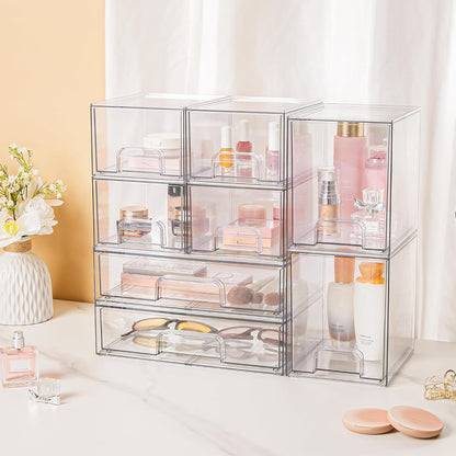 Vtopmart Stackable Storage Drawers Set of 5, Clear Plastic Organizer Bins for Baby Bottle, Beauty Supplies Storage, Ideal for Kichen Countertop, Vanity, Bathroom, Cabinet, Pantry Organization