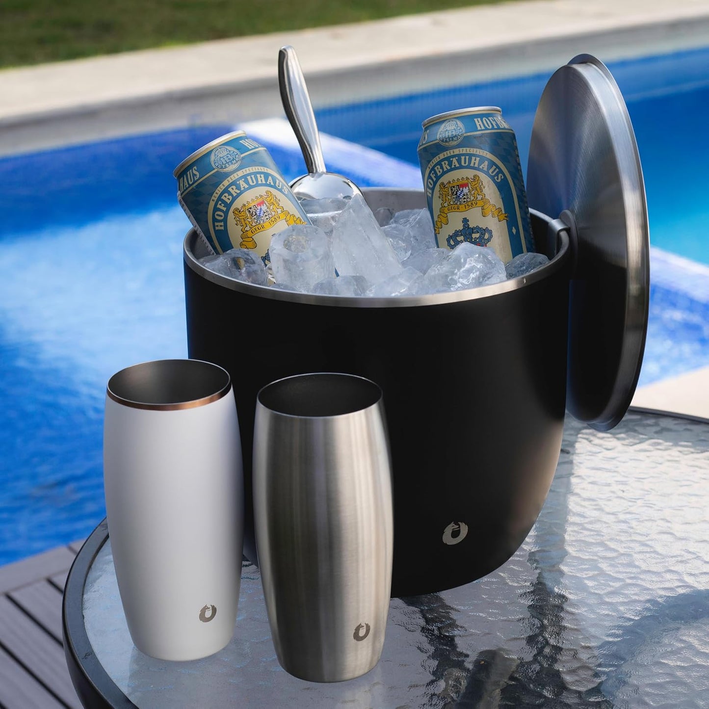 SNOWFOX Plus, Premium Vacuum Insulated Stainless Steel Ice Bucket with Lid/Scoop,Home Bar Accessories,Elegant Bartending Ice Bucket for Parties,Beautiful Outdoor Entertaining Supplies,3L,Natural Teak
